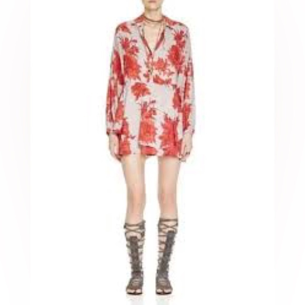 Free People 2 Tier Floral Shirt Dress - Picture 2 of 9